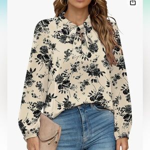 Flowered Work Blouse, front tie